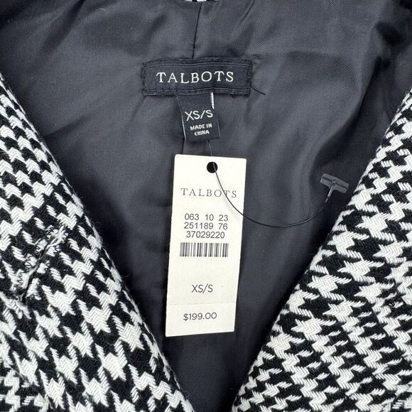 Talbots XS/S Hooded Houndstooth Cape Coat Black White Wool Blend New $199 - Picture 4 of 11